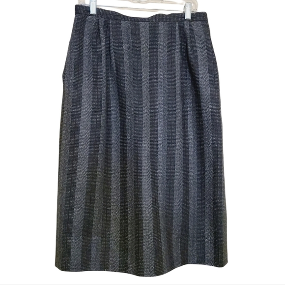 Unbranded | Vintage Striped Wool Blend Midi Length Pencil Skirt (Size 14) - Picture 1 of 11